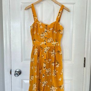 Madewell Yellow Floral Silk Dress Bow Back
